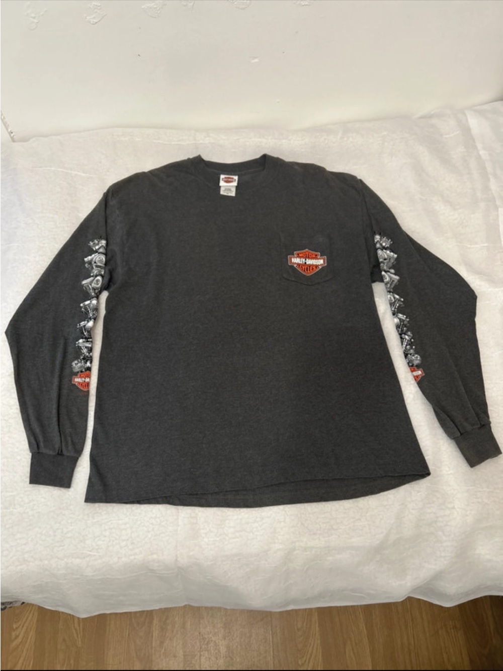 Harley-Davidson Men's Long Sleeve Pocket Tee - Charcoal with Orange Logo